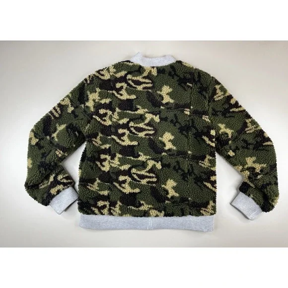 Chaser Camo Faux Fur Teddy Bomber Jacket Women's S Zip Up Sherpa Cozy - Picture 7 of 8